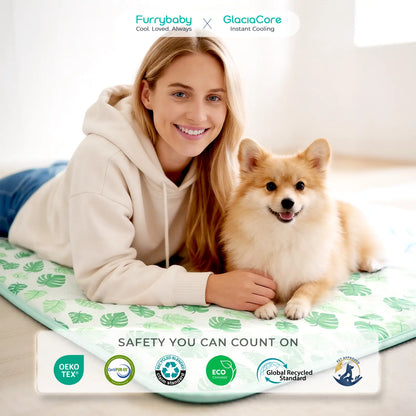 Dog and Cat Cooling Mat - Soft, Breathable, Self-Cooling Pad for Pet Beds, 23" x 18", Washable, Non-Slip Design for Indoor and Outdoor Use, Leaf Pattern