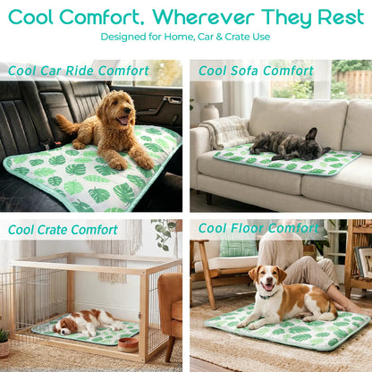 Dog and Cat Cooling Mat - Soft, Breathable, Self-Cooling Pad for Pet Beds, 23" x 18", Washable, Non-Slip Design for Indoor and Outdoor Use, Leaf Pattern