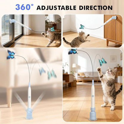 USB Rechargeable Rotating Butterfly Cat Toy with 360° Spin and Random Movement - Dual Modes for Self-Play and Handheld Use, Featuring a Durable Suction Cup Base for Kittens and Adult Cats