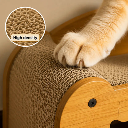 Compact Wooden Base Cat Furniture with Geometric Design, Detachable Components, Durable Construction, Spacious Bed, Indoor Scratching Tree, Natural Sisal Scratcher, and Interactive Ball Toy