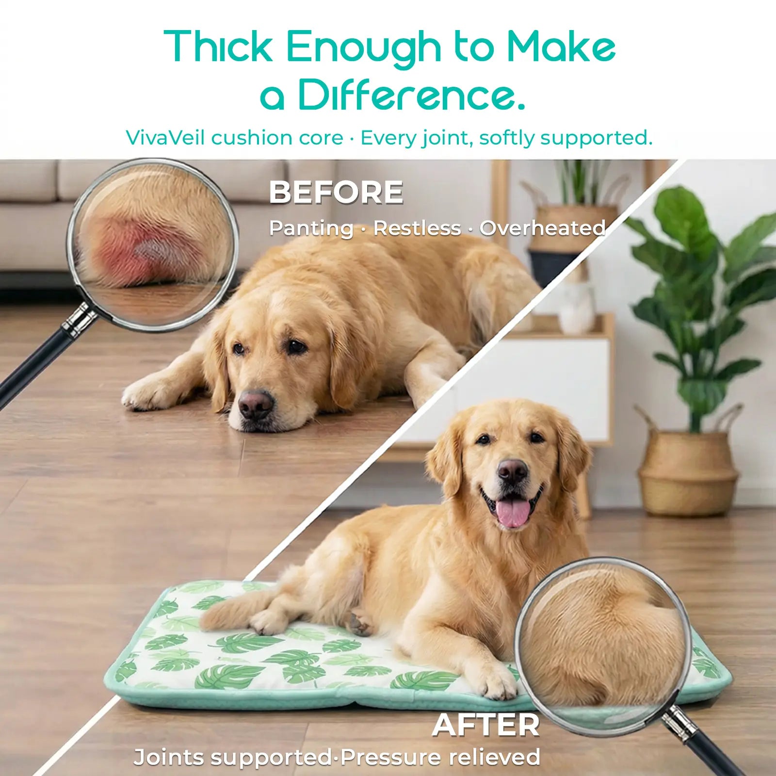 Dog and Cat Cooling Mat - Soft, Breathable, Self-Cooling Pad for Pet Beds, 23" x 18", Washable, Non-Slip Design for Indoor and Outdoor Use, Leaf Pattern