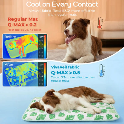 Dog and Cat Cooling Mat - Soft, Breathable, Self-Cooling Pad for Pet Beds, 23" x 18", Washable, Non-Slip Design for Indoor and Outdoor Use, Leaf Pattern