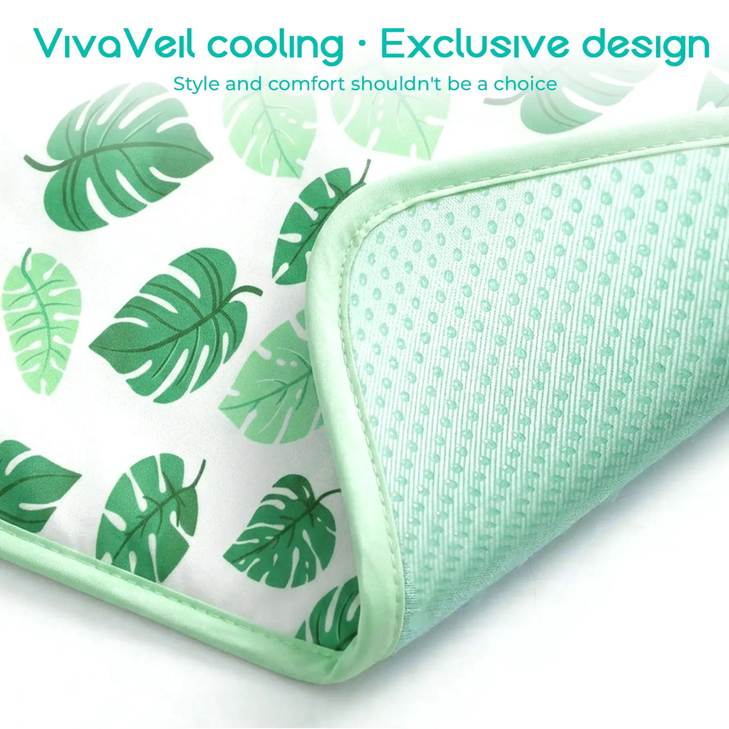 Dog and Cat Cooling Mat - Soft, Breathable, Self-Cooling Pad for Pet Beds, 23" x 18", Washable, Non-Slip Design for Indoor and Outdoor Use, Leaf Pattern