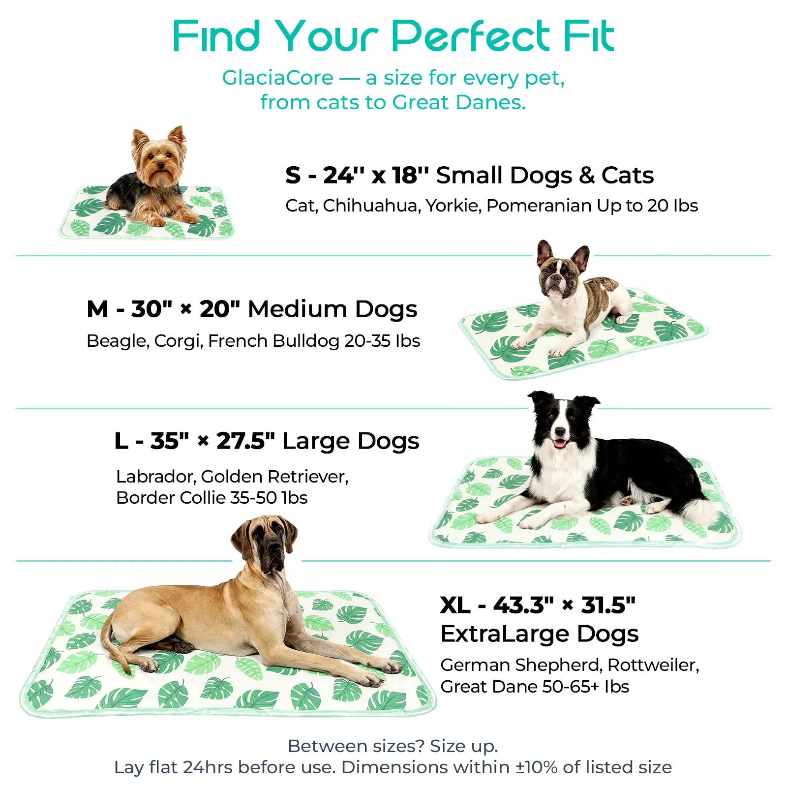 Dog and Cat Cooling Mat - Soft, Breathable, Self-Cooling Pad for Pet Beds, 23" x 18", Washable, Non-Slip Design for Indoor and Outdoor Use, Leaf Pattern