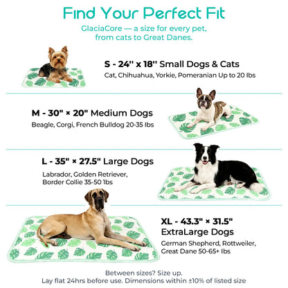 Dog and Cat Cooling Mat - Soft, Breathable, Self-Cooling Pad for Pet Beds, 23" x 18", Washable, Non-Slip Design for Indoor and Outdoor Use, Leaf Pattern